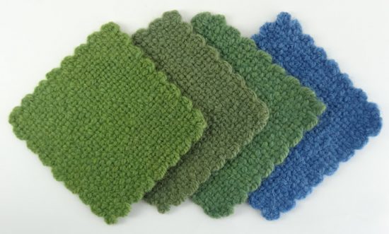 Handwoven coasters, green and blue, set of four, made in Scotland