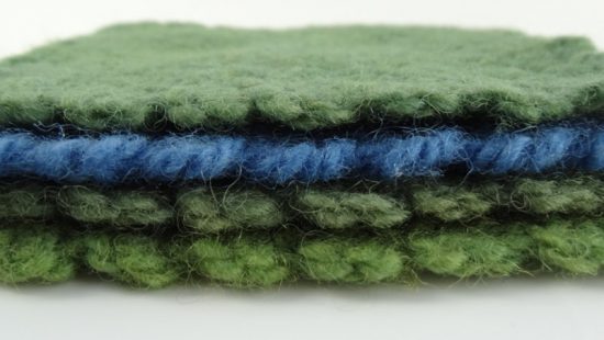 Handwoven coasters, green and blue, set of four, made in Scotland