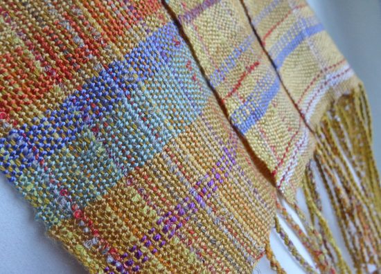 Handwoven scarf 'Colours of the Machair'. Tencel and cotton, made in Scotland