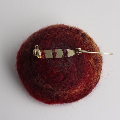 Red and yellow handmade felt brooch, made in Scotland