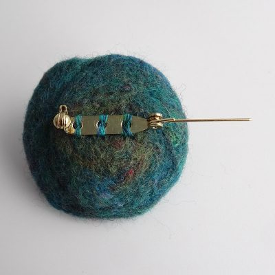 Turquoise and yellow handmade felt brooch, made in Scotland