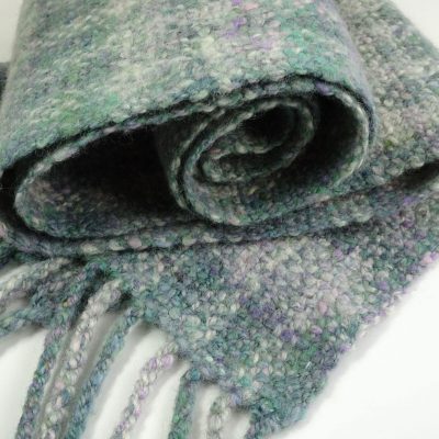 Handwoven handspun wool scarf, November Sea