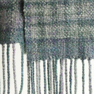 Handwoven handspun wool scarf, November Sea